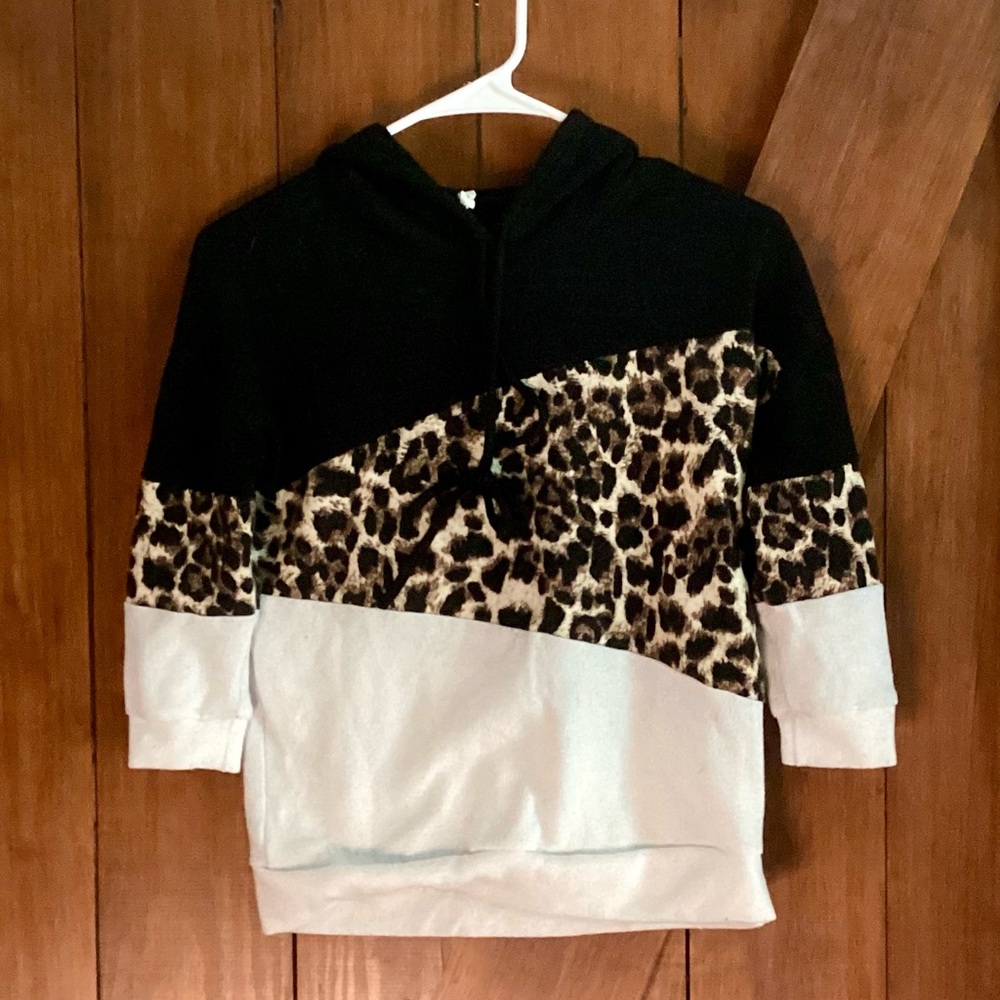 Stylish Black and Leopard Print Kids Hoodie